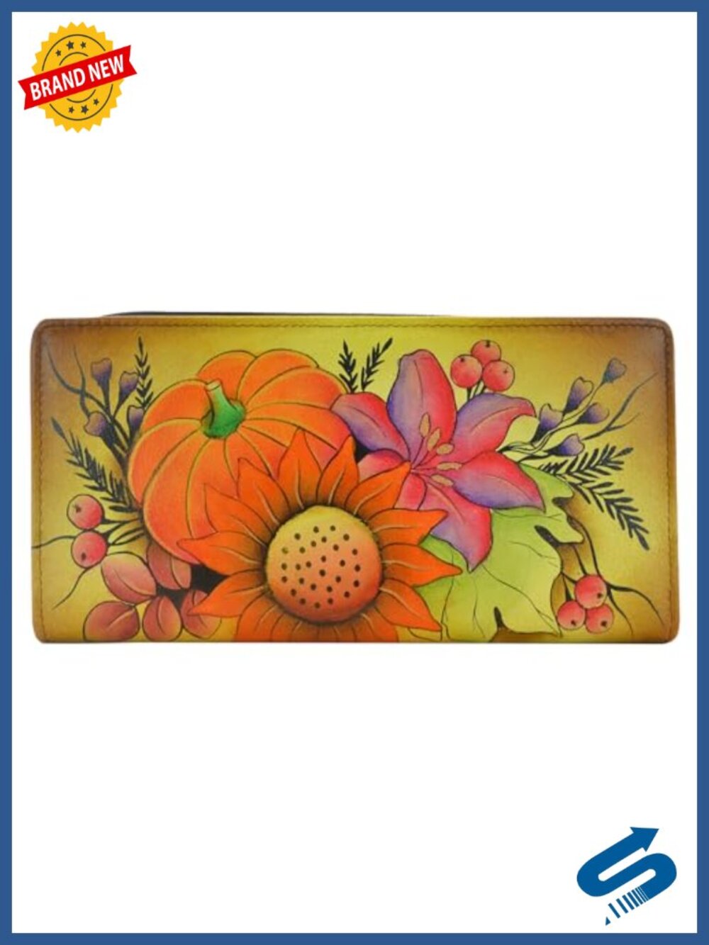 Hand Painted Genuine Leather Two Fold Wallet with Multiple Card Slots